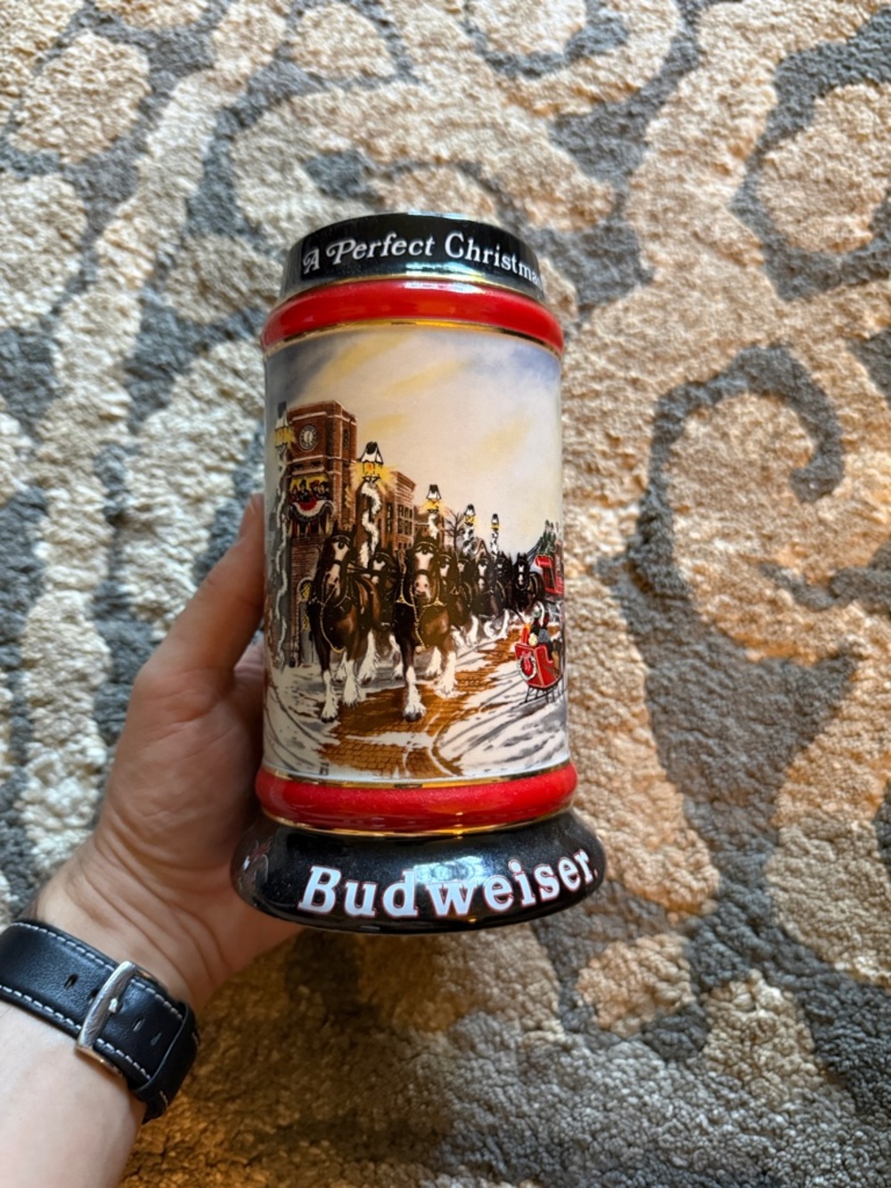 Budweiser Red and Black Holiday Clydesdale Ceramic Mug/Stein